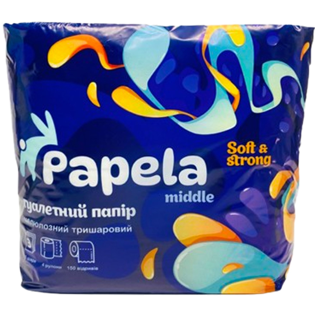 Туалетний папір Papela Middle 3 шари 150 відривів 4 рулони (4820270940037) - зображення 1