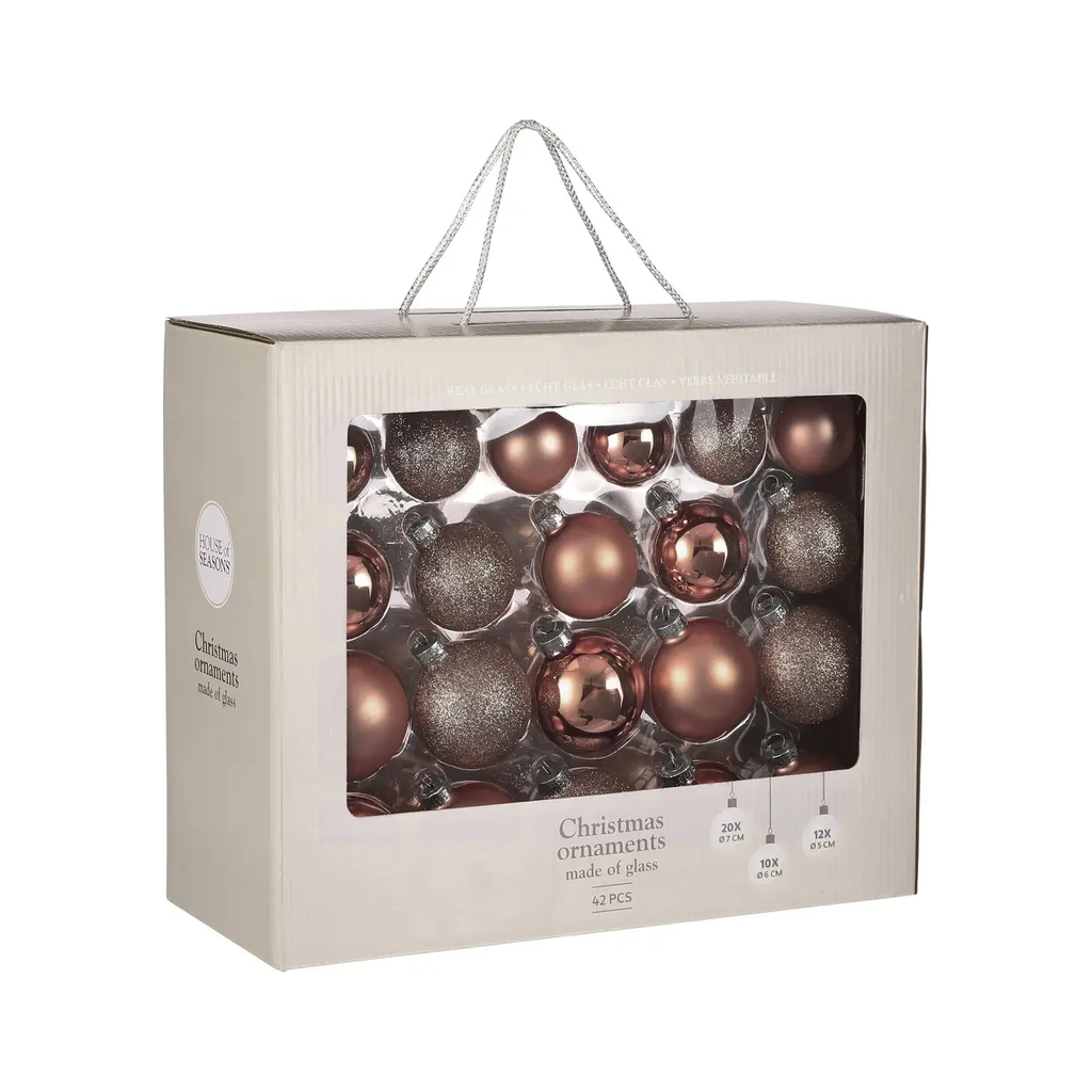 Ялинкова іграшка House Of Seasons Скляні кульки 42 шт D7 см D6 см D5 см Темно-рожеві (8720362102939) - изображение 2