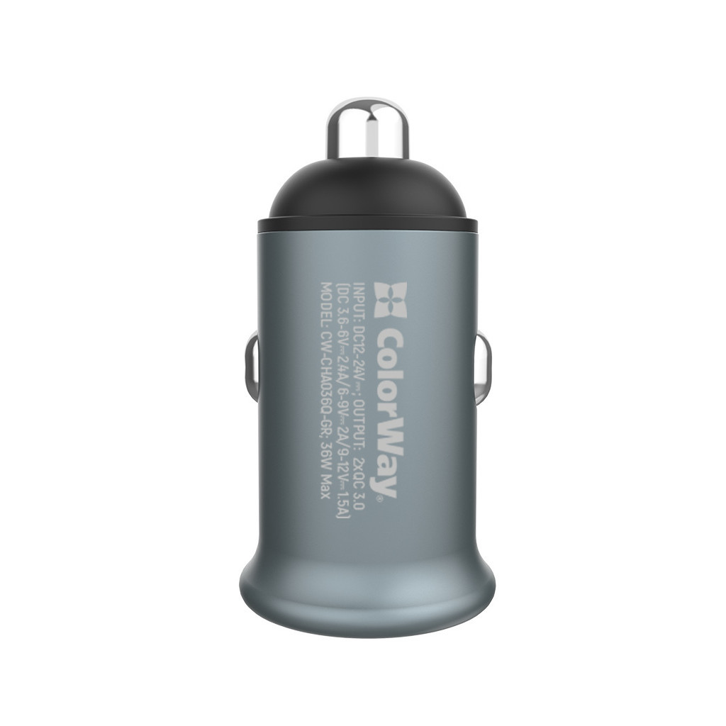 Зарядний пристрій ColorWay 2USB Quick Charge 3.0 (36W) Gray (CW-CHA036Q-GR) - зображення 4