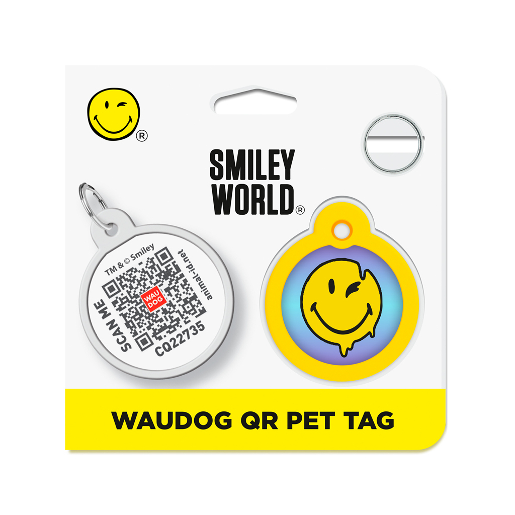 Адресник для тварин WAUDOG Smart ID з QR паспортом "Смайли на блакитному", коло 30 мм (230-0182) - изображение 5