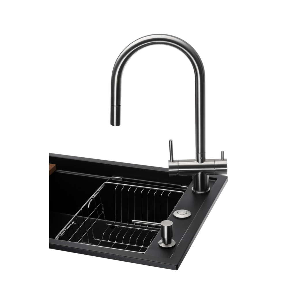 Мийка кухонна GRANADO Royal Estella black (+ подрібнювач Algar 1000 + змішувач Ferrol inox + дозвтор Redondo inox + ко (ksg0301) - зображення 2