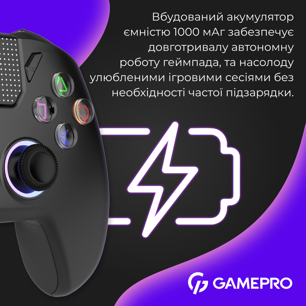Геймпад GamePro із зарядною станцією 2.4G/BT 5.1/USB (Switch/PS/PC/iOS/Android) RGB Black (GPS20BDOC) - зображення 15