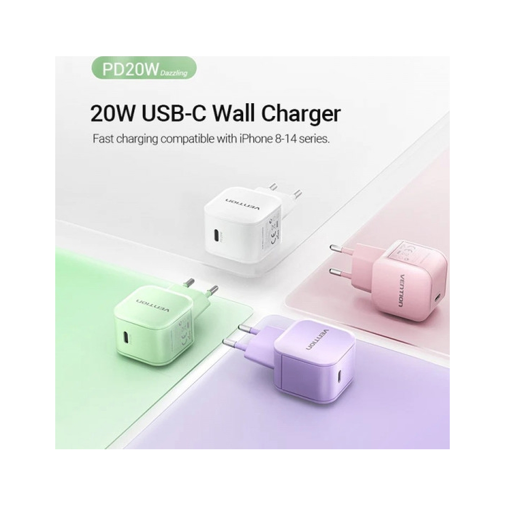Зарядний пристрій Vention 1xUSB-C 20W PD3.0/QC3.0 Purple (FEJV0-EU) - зображення 4