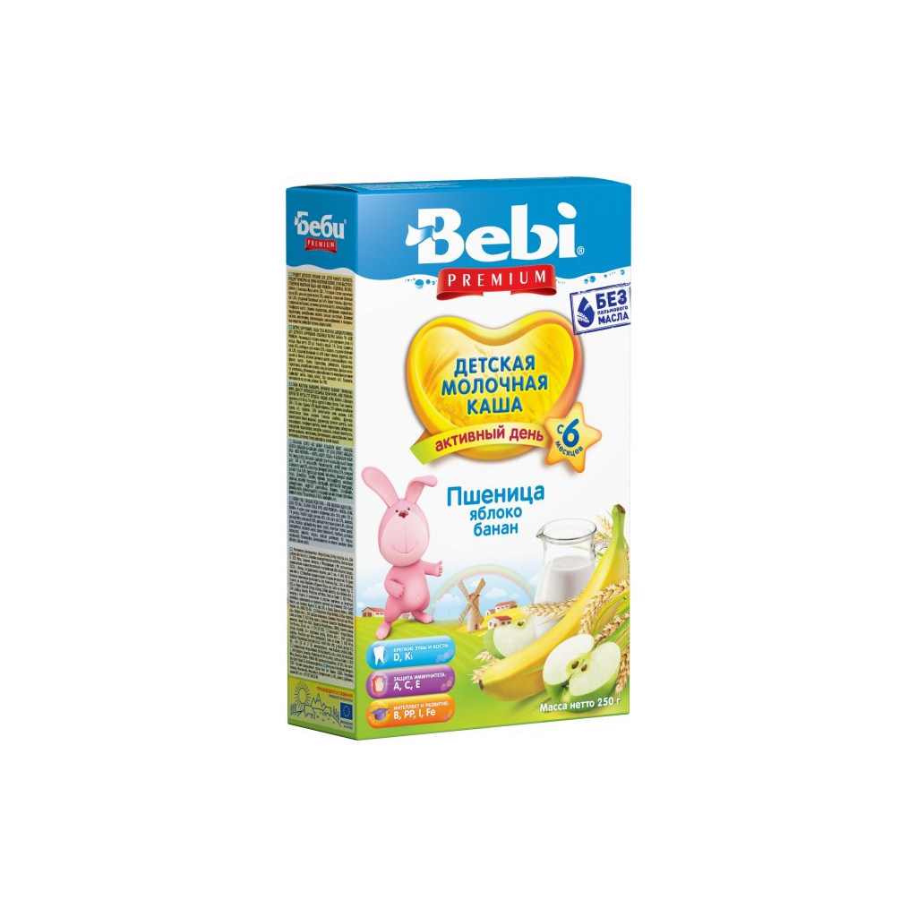 Дитяча каша Bebi Premium молочна пшениця, яблуко, банан з 5 міс. 250 г (3838600054560) - зображення 1