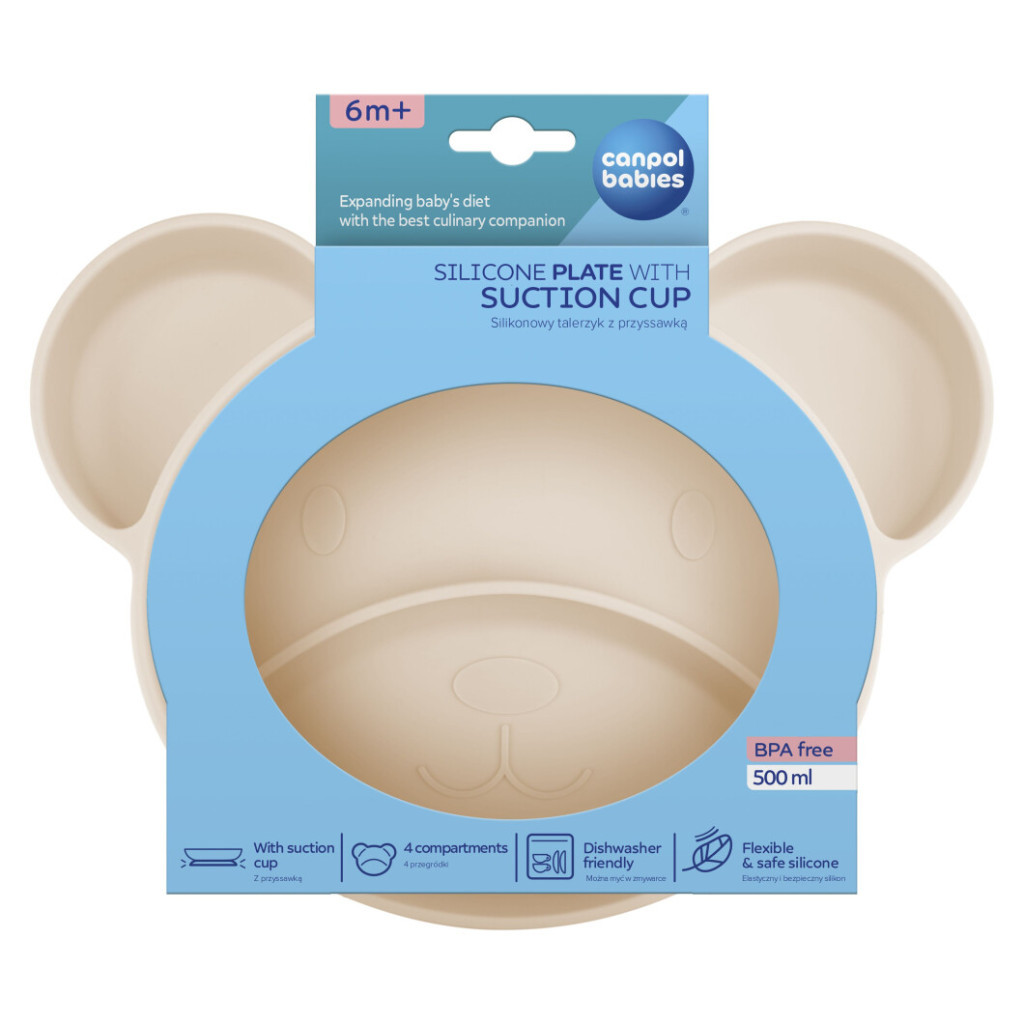 Тарілка дитяча Canpol babies Ведмедик силіконова на присосці з трьома відділами, крем (51/401_creme) - picture 3