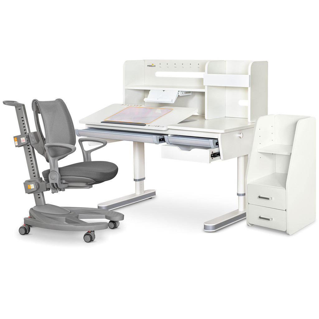 Парта з кріслом Mealux Montreal 2 (парта+тумба+крісло) (BD-670_2WG+Полка+Y-1030+C-12 GREY) - зображення 1