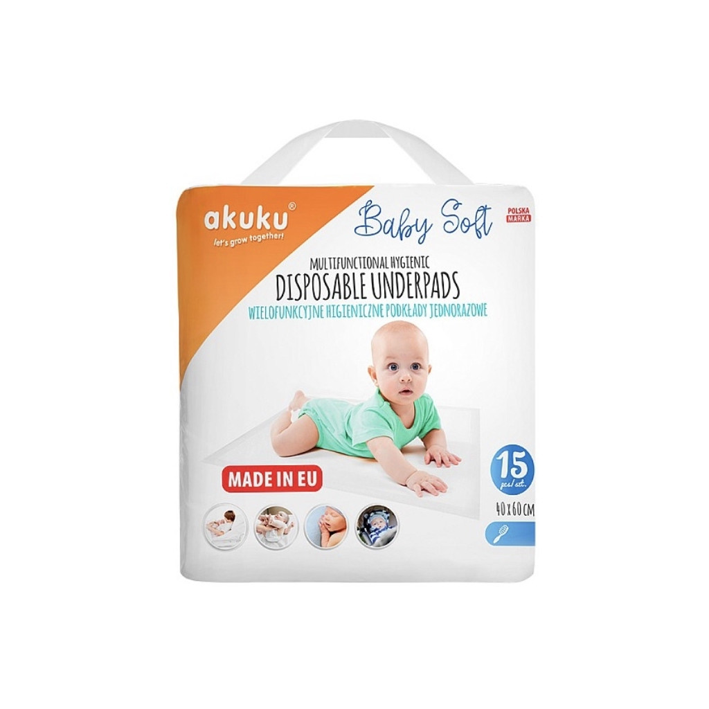 Пелюшки для малюків Akuku Baby Soft 40 x 60 см, 15 шт (A0500) - зображення 1