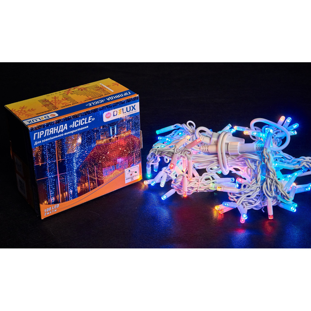 Гірлянда Delux ICICLE flash 108LED 2 х 1 м мульти / білий IP44 EN (90012949) - зображення 2