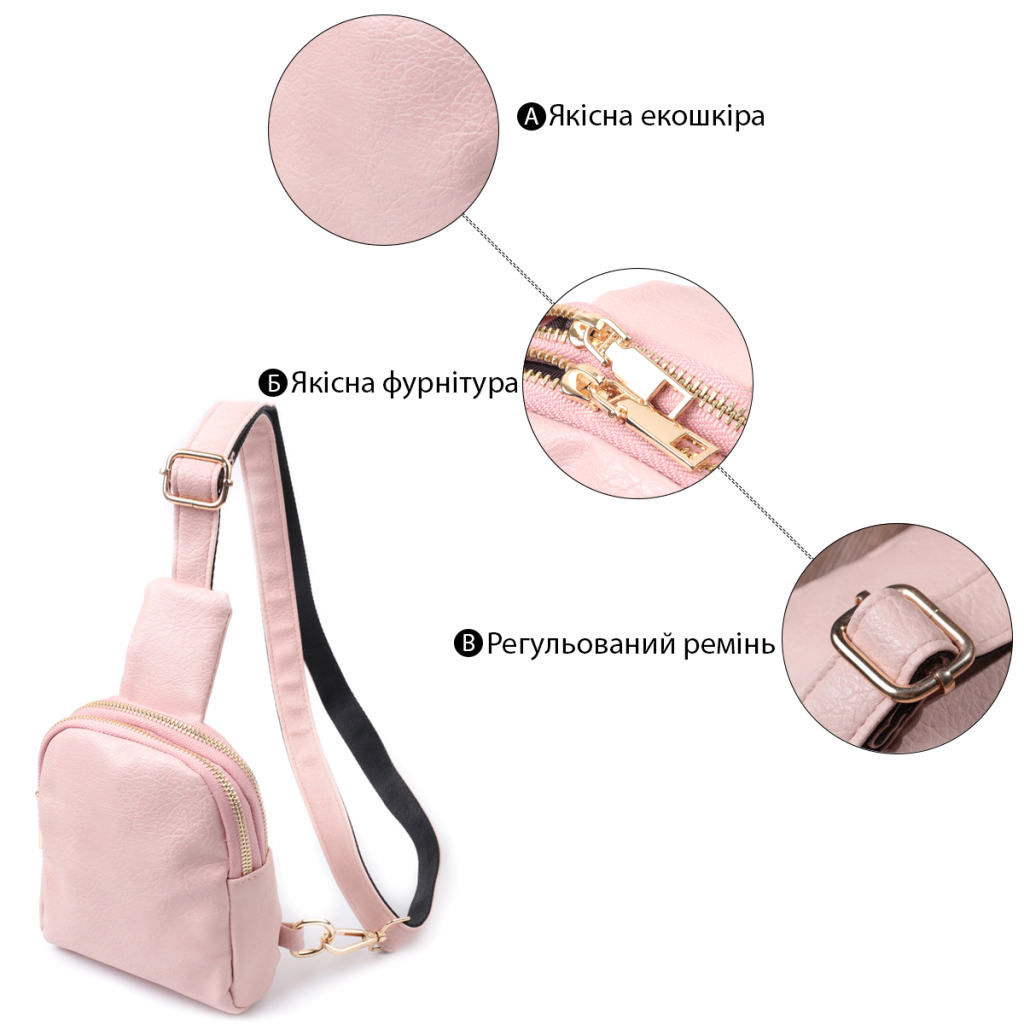 Сумка Vintage Маленька жіноча через плече з екошкіри Рожева (22782) - зображення 4