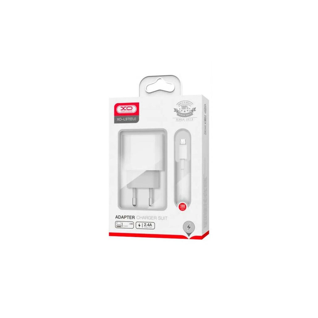 Зарядний пристрій XO L97 (1Type-C/1USB/2.4A) + USB - MicroUSB White (XO-L97-MC) - зображення 2