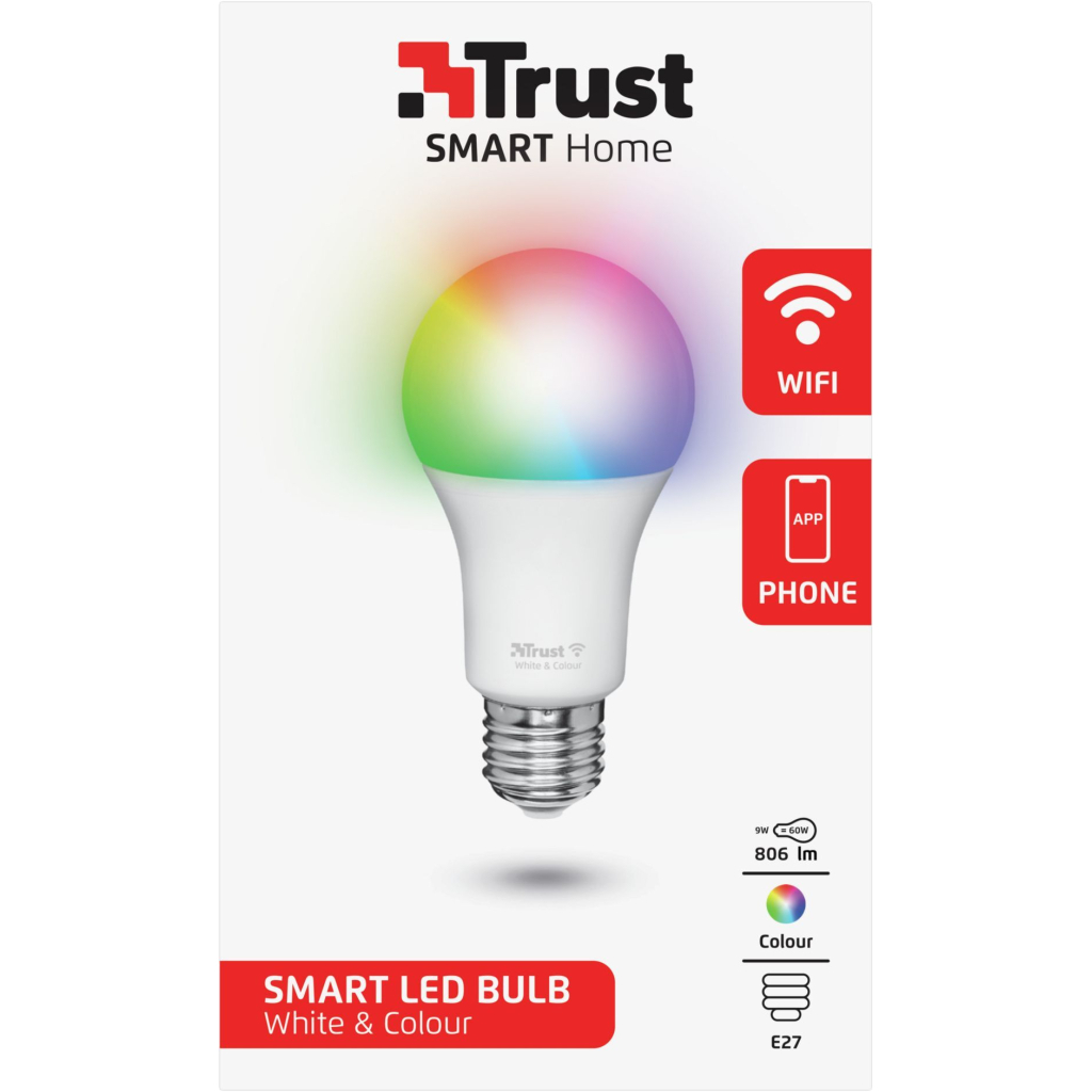 Розумна лампочка Trust E27 806 Lumen, 1800-6500k, RGBCW, white (71281_TRUST) - зображення 3