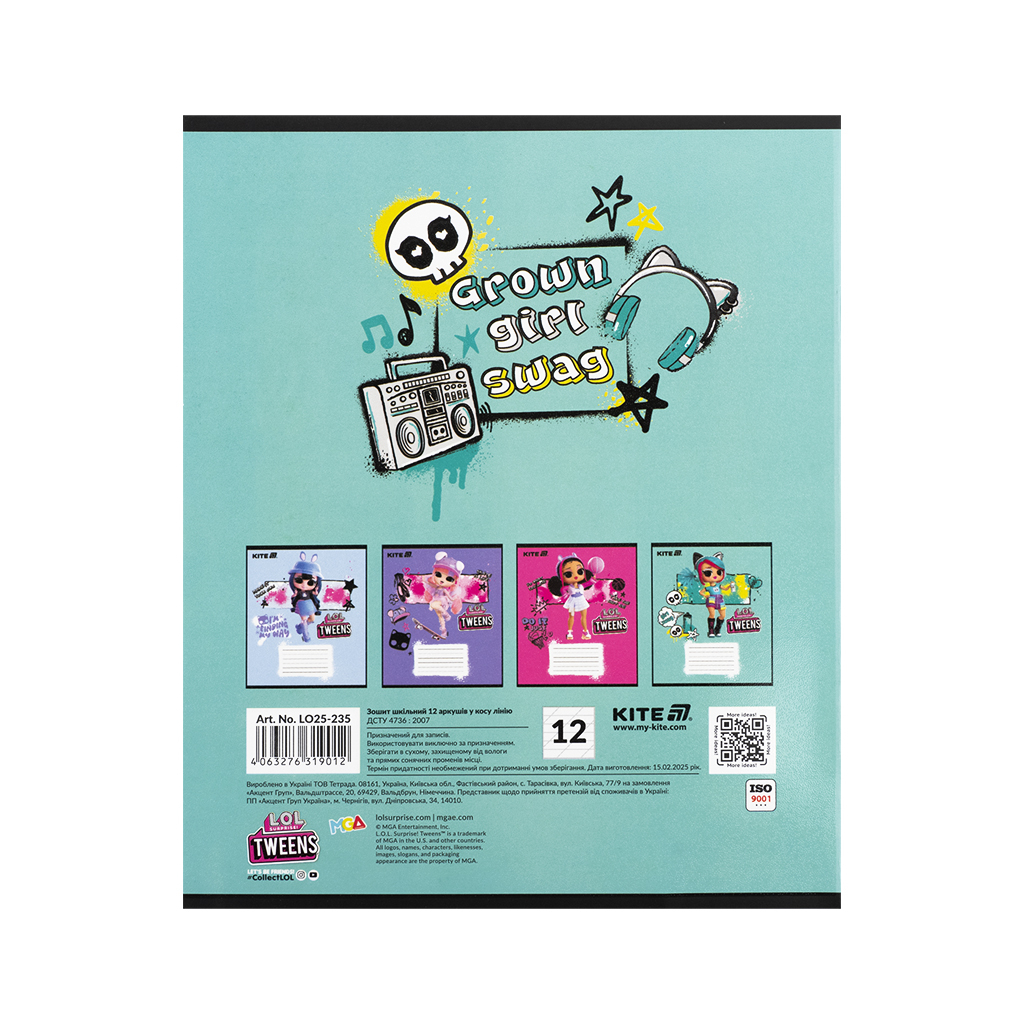 Зошит Kite LOL, 12 аркушів, коса лінія (LO25-235) - зображення 5