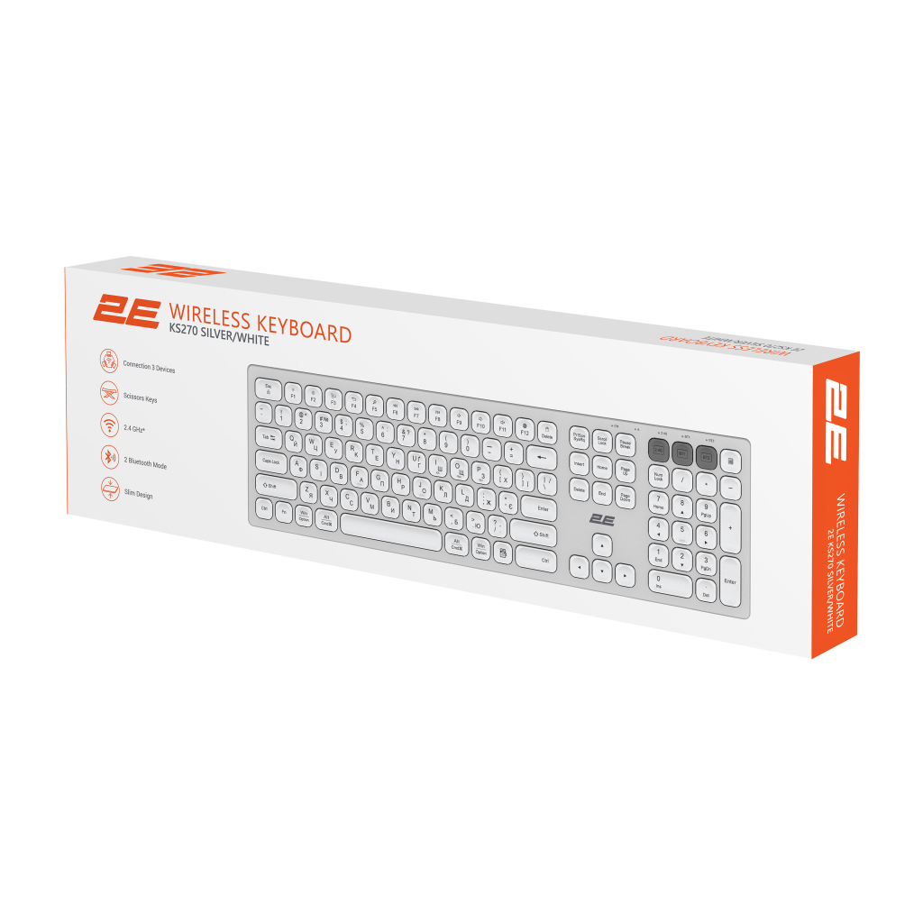 Клавіатура 2E KS270 109key Wireless UA Silver/White (2E-KS270WBWH_UA) - зображення 9