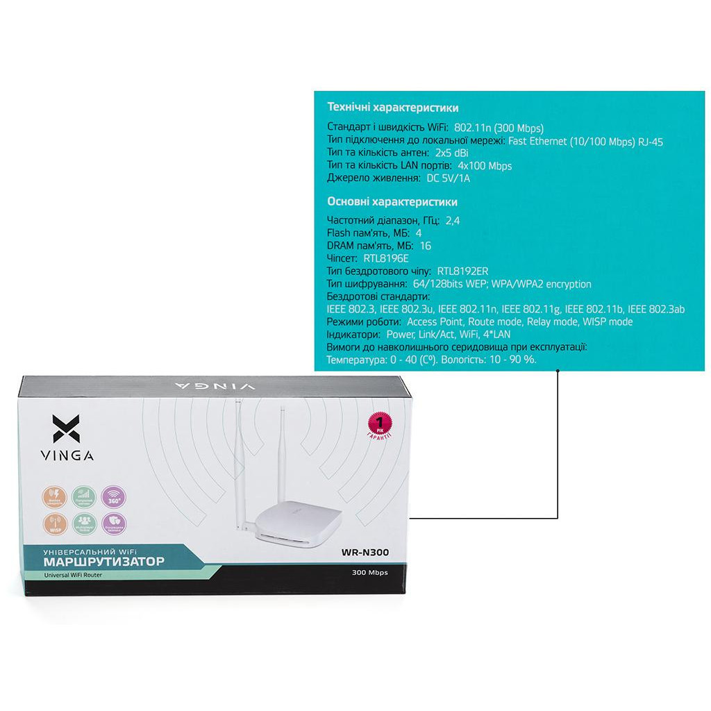 Маршрутизатор Vinga WR-N300 v2 (WR-N300v2) - зображення 12