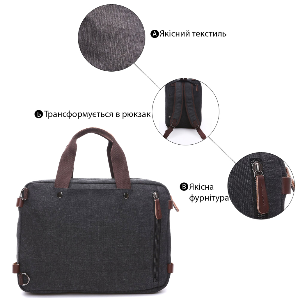 Сумка Vintage Трансофрмер текстильна Чорна (20078) - зображення 4