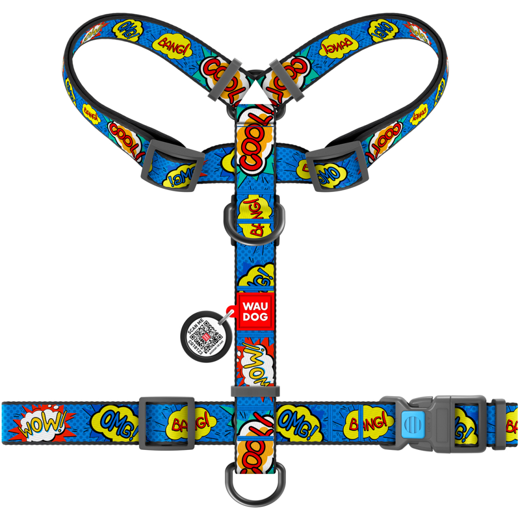 Шлея для собак WAUDOG Nylon з QR паспортом анатомічна H-подібна "ВАУ" L (5538) - зображення 2