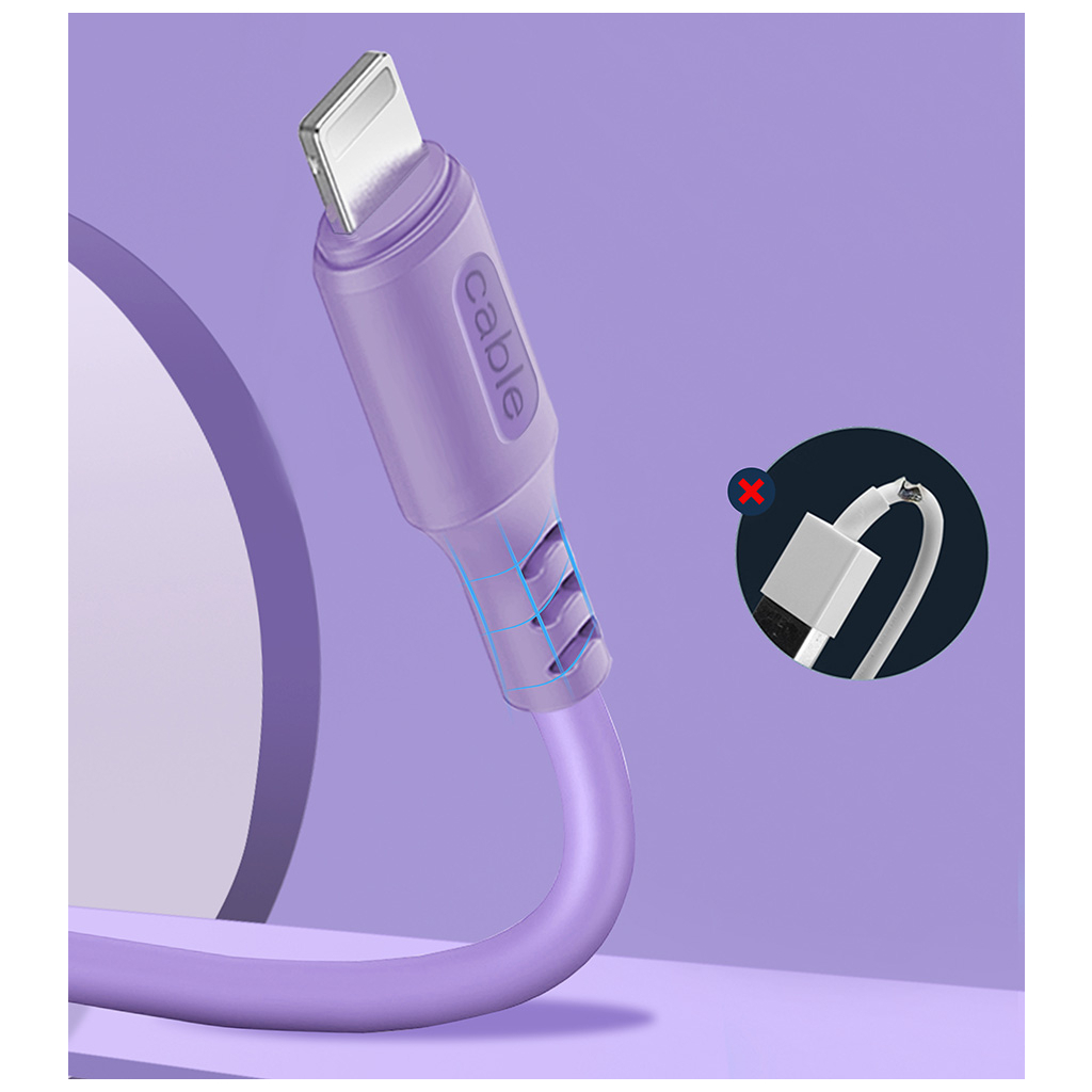 Дата кабель USB 2.0 AM to Lightning 1.0m soft silicone violet ColorWay (CW-CBUL044-PU) - зображення 3