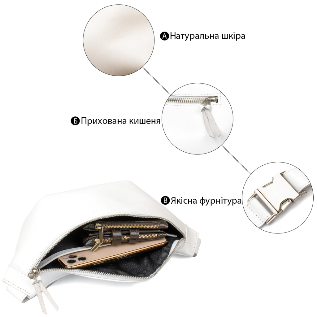 Сумка Grande Pelle Шкіряна на пояс Біла (11356) - зображення 4