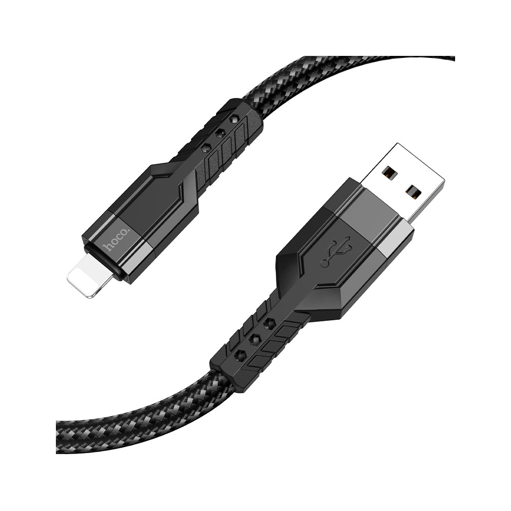 Дата кабель USB 2.0 AM to Lightning 1.2m 2.4A nylon aluminum U110 black HOCO (6931474770561) - зображення 1