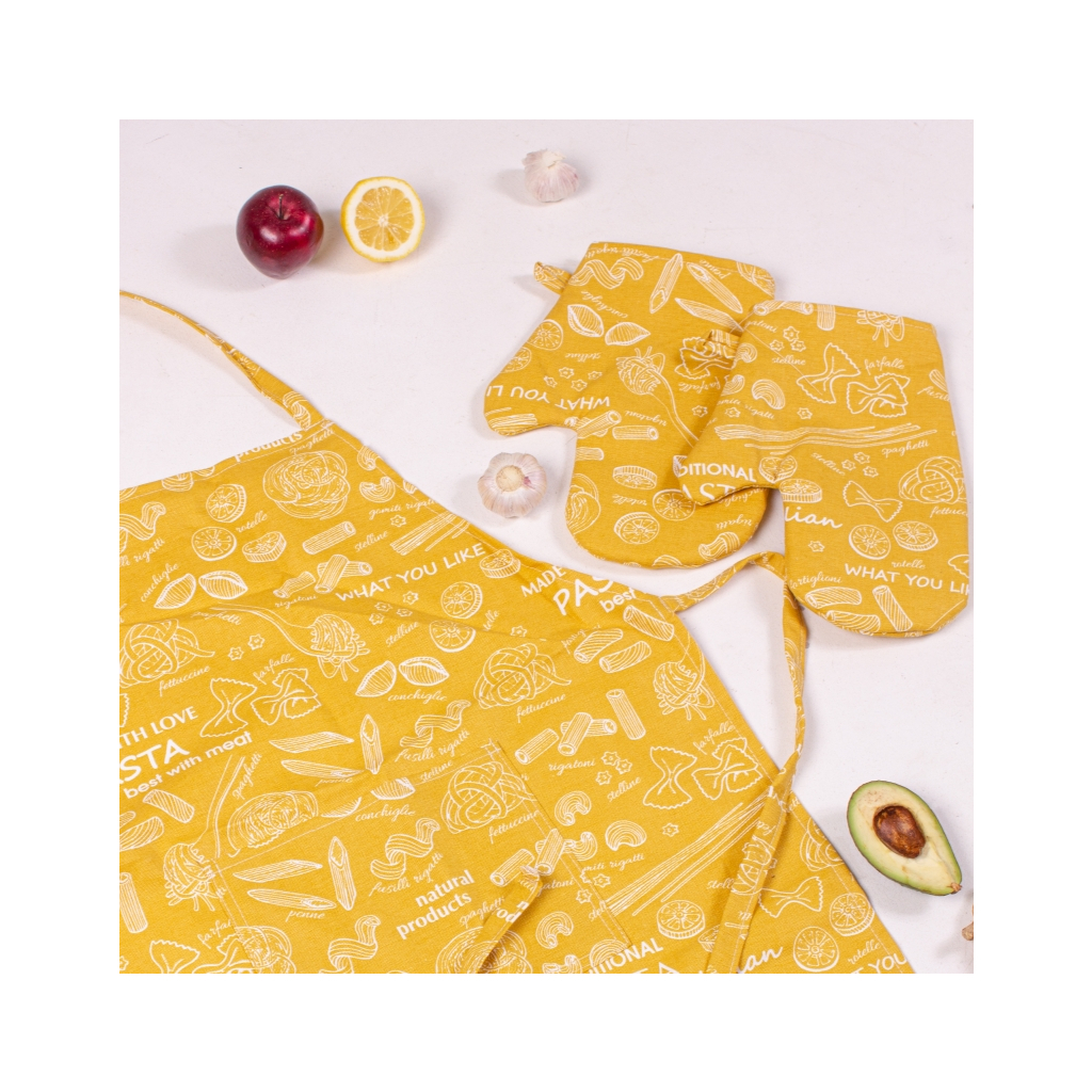 Фартух MirSon Набір №201 - Yellow paste дві прихватки + дві рукавички-прихватки + фартух (2200006753803) - picture 3