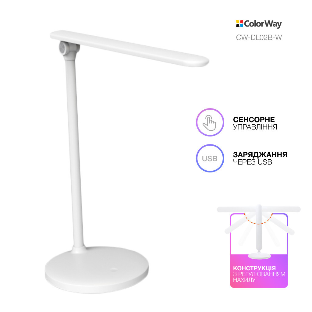 Настільна лампа ColorWay 4W з вбудованим акумулятором 1800 mAh USB in/out 5V*1A, white (CW-DL02B-W) - зображення 8