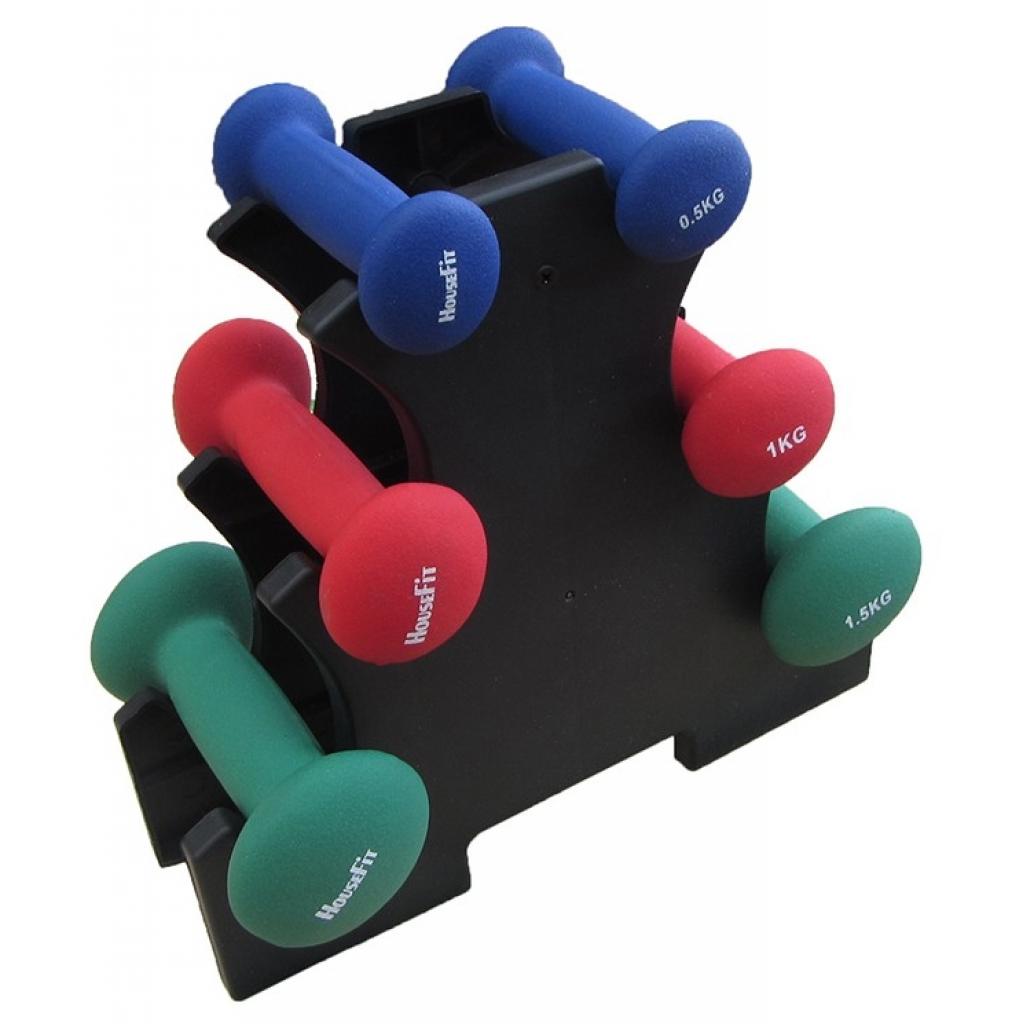 Гантельний набір HouseFit з неопреновим покриттям 6кг зі стійкою (DR102-2) - зображення 1
