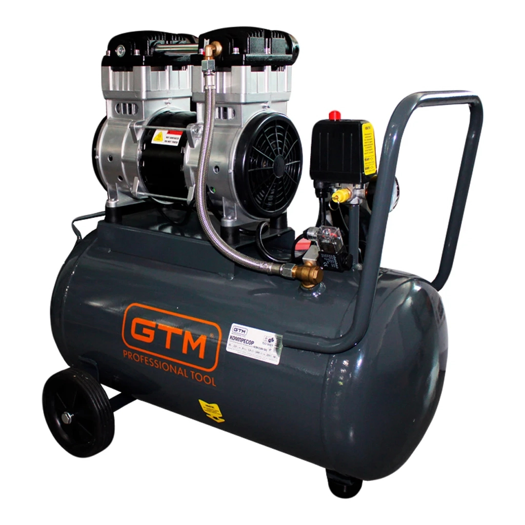 Компресор GTM 50л, 210л/хв, 1,8кВт, 8бар, 220В, 2 циліндри безмасляний (KCW1500-50L) - зображення 1