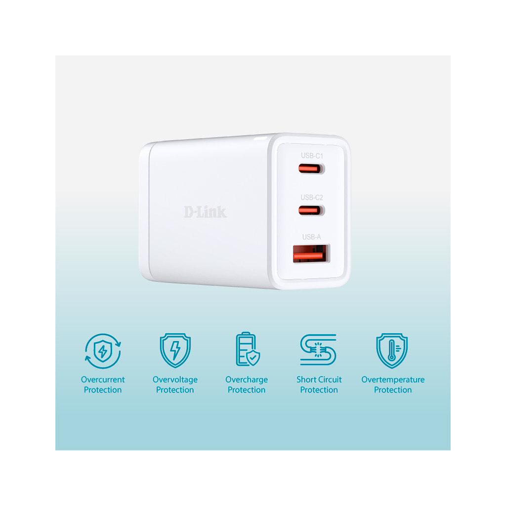Зарядний пристрій D-Link 2xUSB-C + 1xUSB-A 65W GaN white (DCP-651) - зображення 4