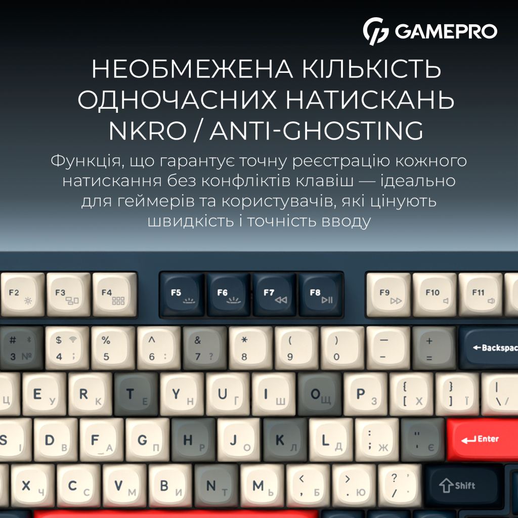 Клавіатура GamePro Asgard Drakkar Keychron Super Red Switch Wireless/Bluetooth/USB UA Blue (MK305BL) - изображение 17