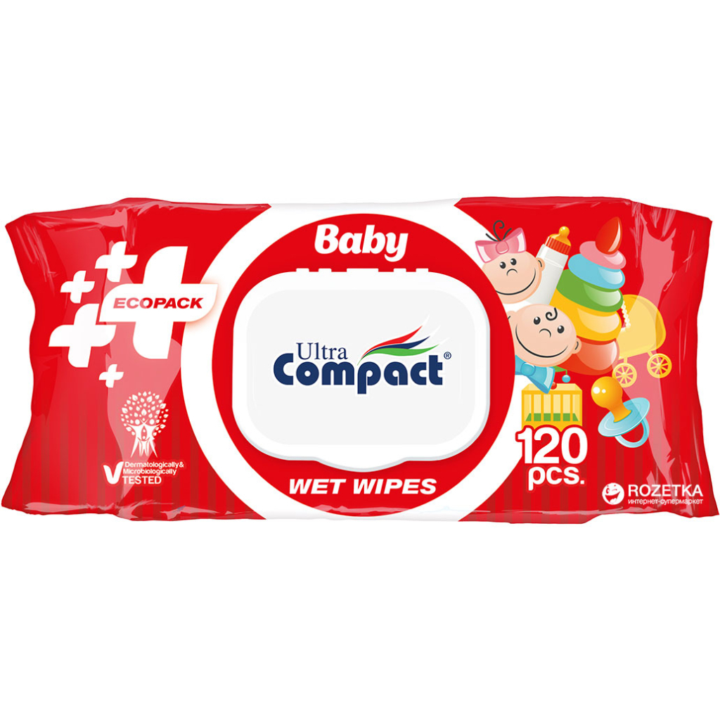 Дитячі вологі серветки Ultra Compact Ecopack з клапаном, 120 шт (8697420534738) - зображення 1