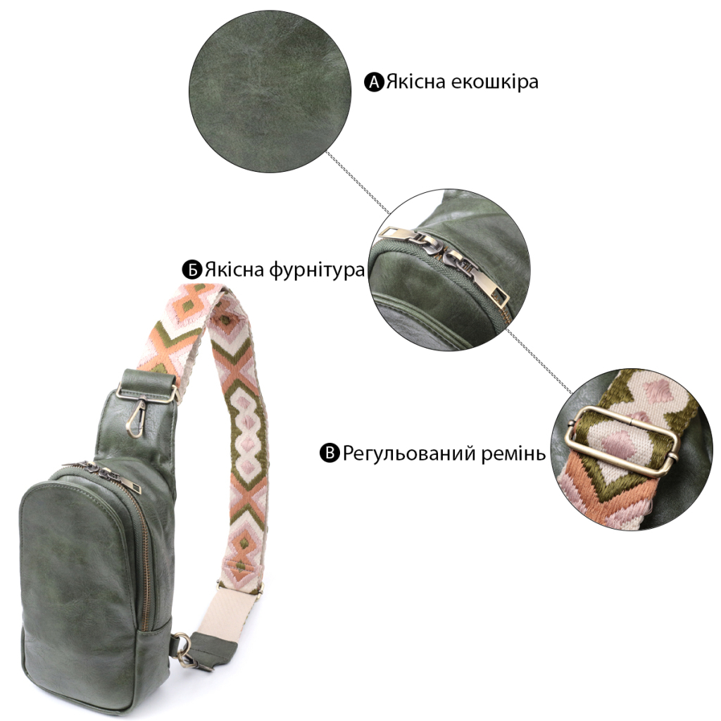 Сумка Vintage Через плече з екошкіри Зелена (22791) - зображення 4