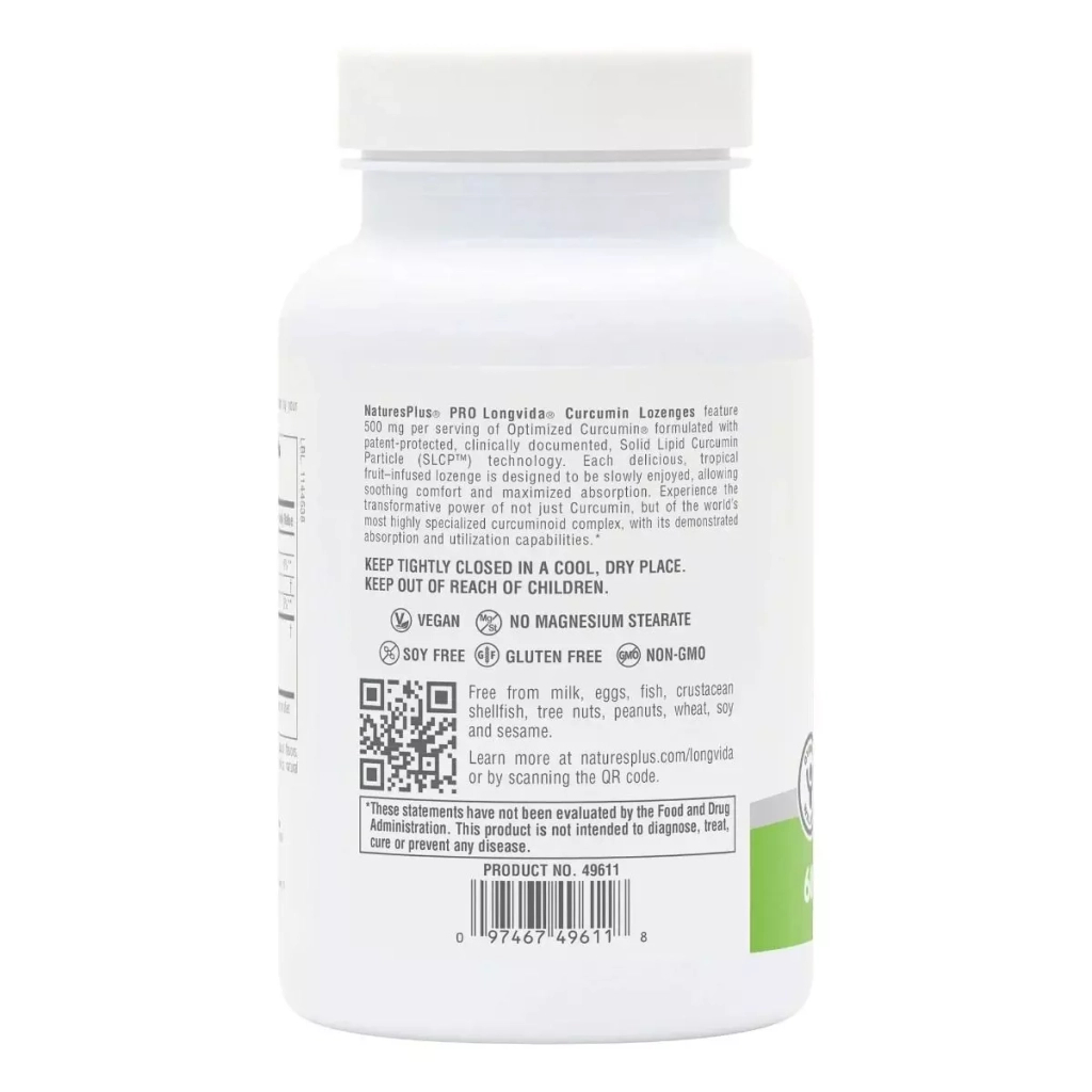 Вітамінно-мінеральний комплекс Natures Plus Куркумін, 500 мг, Pro Longvida Curcumin, 60 льодяників (NTP49611) - изображение 3