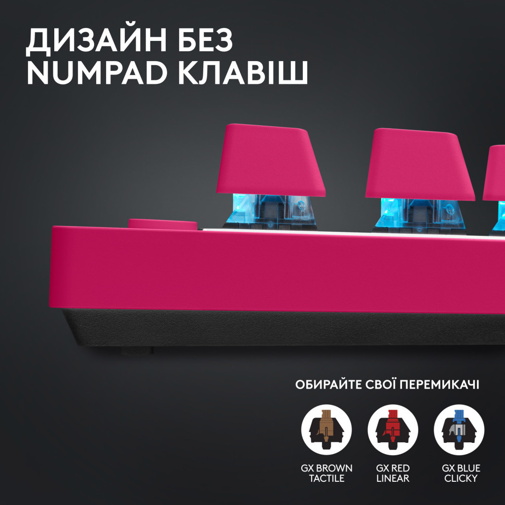 Клавіатура Logitech G PRO X TKL Lightspeed Tactile USB UA Magenta (920-012159) - зображення 5