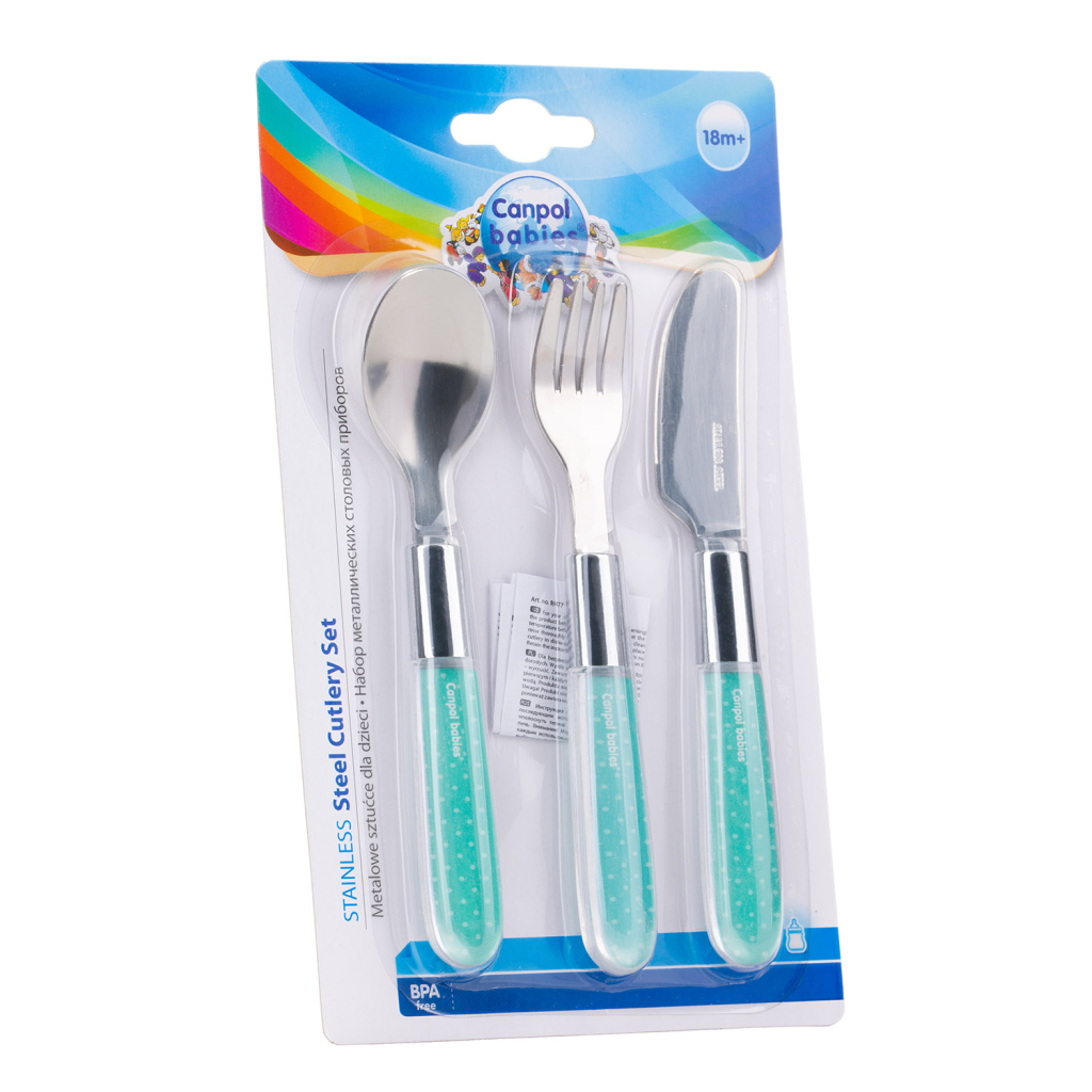 Набір дитячого посуду Canpol babies столових приборів металевий 3 шт Блакитний (9/477_blu) - picture 3