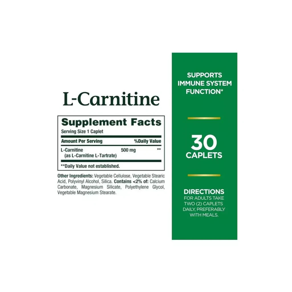 Амінокислота Nature's Bounty L-Карнітін, 500 мг, L-Carnitine, 30 капсул (NRT01683) - зображення 2