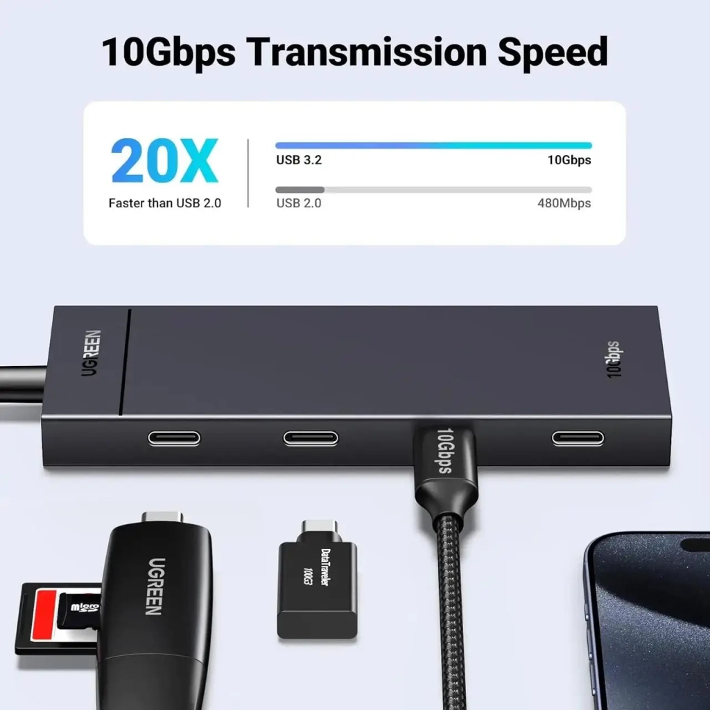 Концентратор Ugreen USB-C to 4xUSB-C 3.2 Gen2 10Gbps CM806 black (35584) - зображення 3