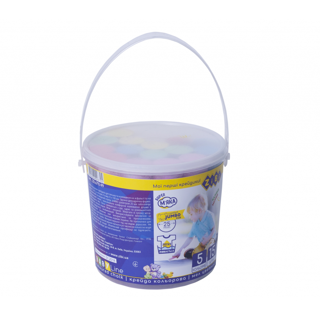 Крейда ZiBi кольорова JUMBO, 15 шт у відрі, BABY Line (ZB.6711-99) - зображення 1