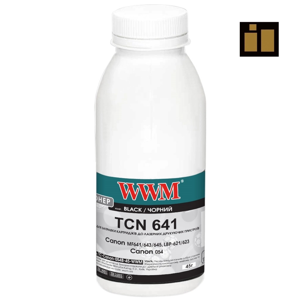 Тонер Canon MF641/643/645, LBP-621/623, Canon 054, 45г Black, chip WWM (TC-Canon-054B-45-WWM) - зображення 1