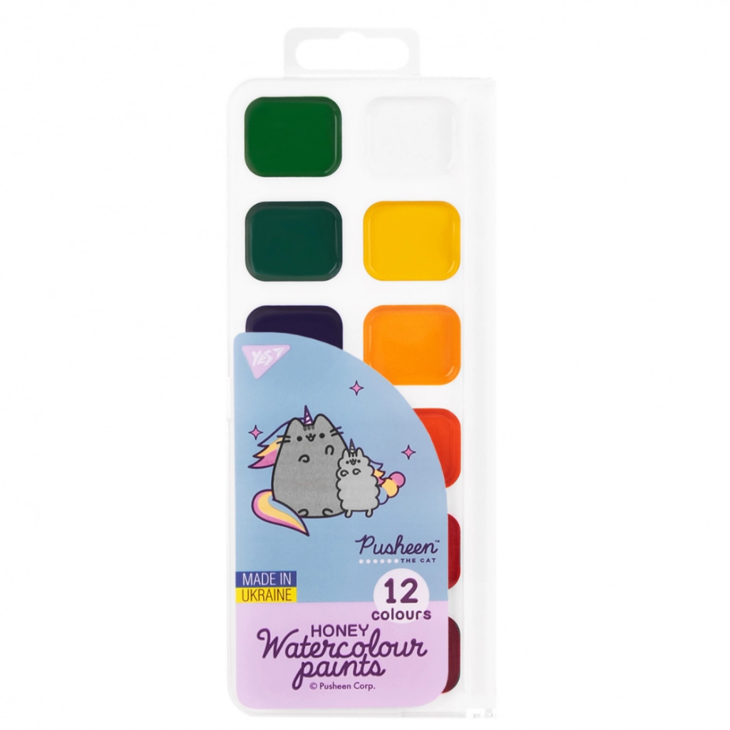 Акварельні фарби Yes Pusheen 12 кольорів медові б/п (110275) - зображення 1