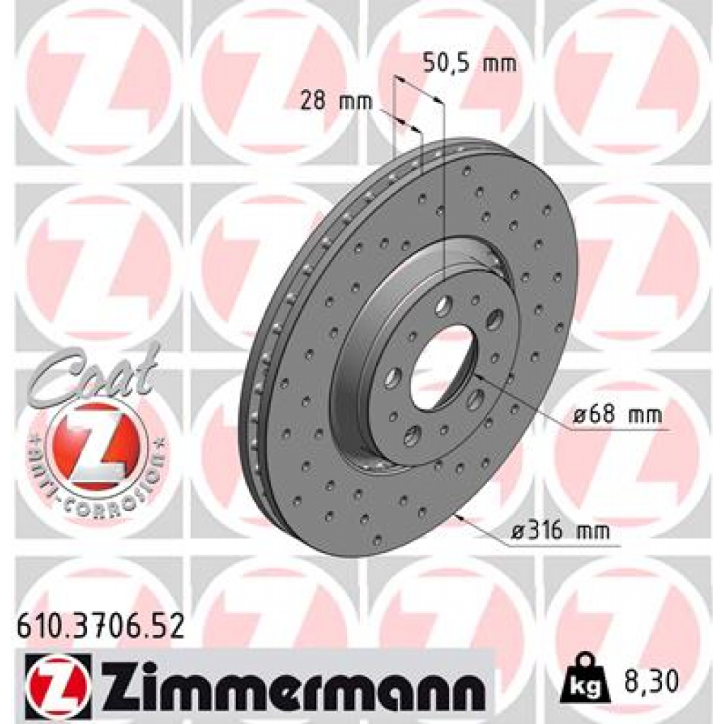 Гальмівний диск ZIMMERMANN 610.3706.52 - зображення 1