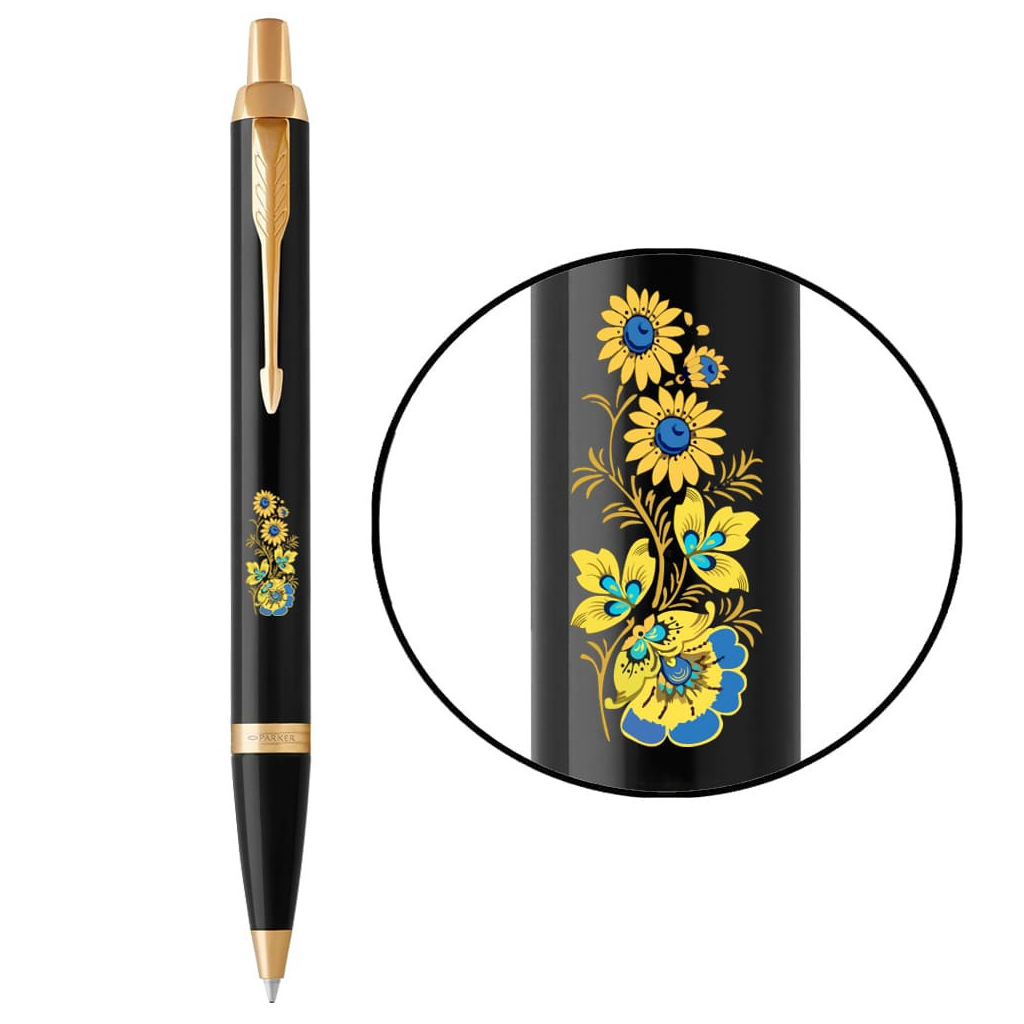 Ручка кулькова Parker IM 17 UKRAINE Black GT BP Квіти (22032_T1050u) - зображення 1