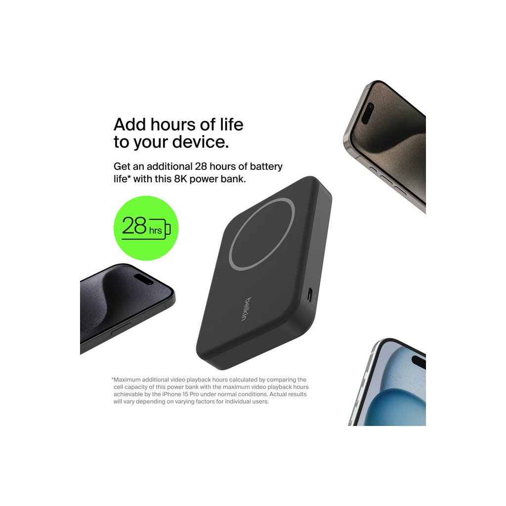 Батарея універсальна Belkin 8000mAh MagSafe Wireless Qi2 Black (BPD007BTBK) - зображення 2