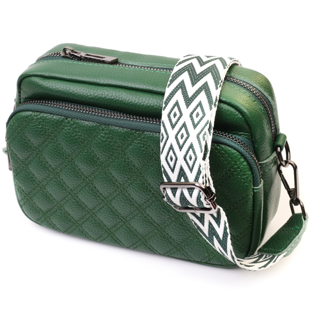 Сумка Vintage Жіноча прошита ромбами на лицьовій стороні з натуральної шкіри Зелена (22635) - зображення 1