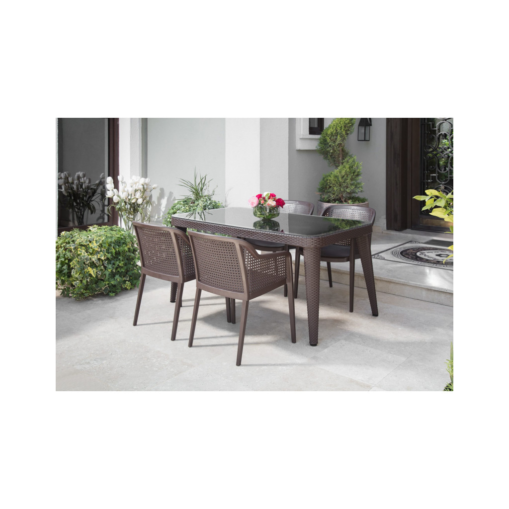 Стіл садовий Tilia Osaka 90x150 см з зовнішнім склом венге, ніжки пластикові (10060) - зображення 3