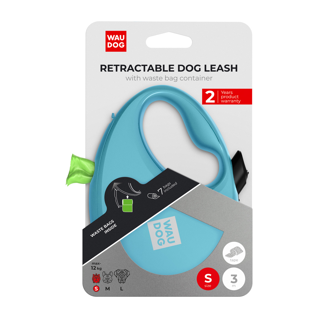 Повідець для собак WAUDOG R-leash з контейнером для пакетів S до 12 кг 3 м блакитний (26272) - зображення 5
