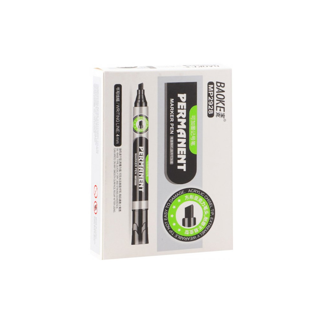 Маркер Baoke водостійкий 1-4 мм клин. накінечник чорний 12 шт (MARK-PER-BAO2928B-12) - зображення 1