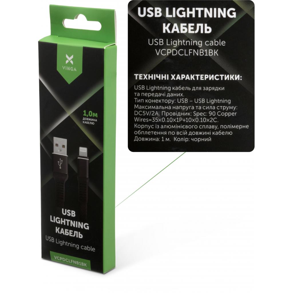 Дата кабель USB 2.0 AM to Lightning 1.0m flat nylon black Vinga (VCPDCLFNB1BK) - зображення 4