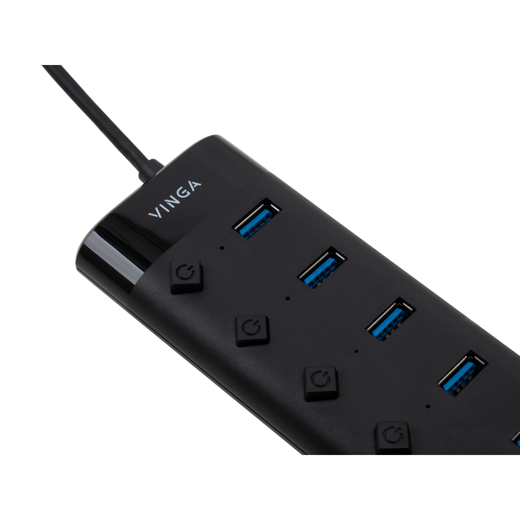 Концентратор Vinga USB3.0 to 7*USB3.0 1m cable with Switch and Power Adapter (VHA3A7B) - зображення 5