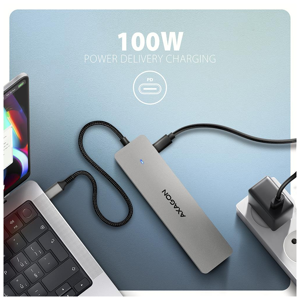 Концентратор AXAGON USBC to 2xUSBA + 1xUSBC + 2xHDMI + RJ45 + PD100W 0.15m gray (HMC-7HX2) - зображення 4