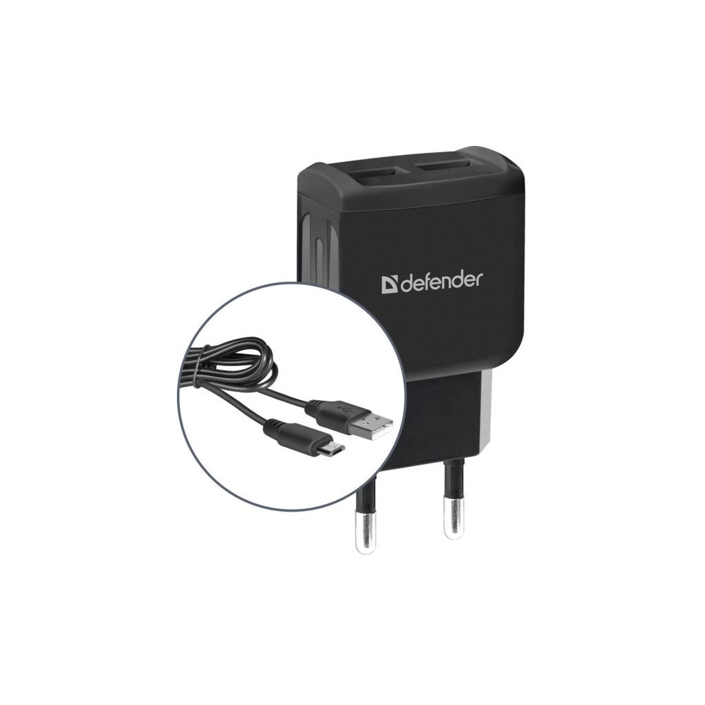 Зарядний пристрій Defender UPС-21 2xUSB,5V/2.1А кабель microUSB (83581) - зображення 2